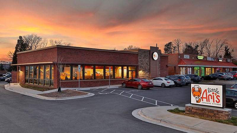 Little Ari's in Greensboro glowing at sunset
